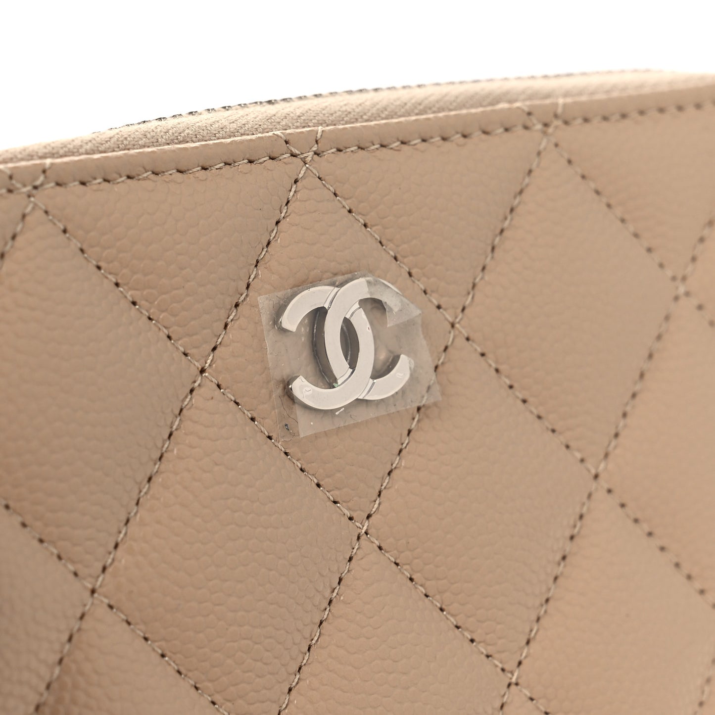 Caviar Quilted Medium Zip Around Wallet Beige