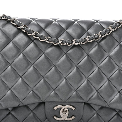 Chanel Metallic Lambskin Quilted Maxi Double Flap Pewter 8 of 15