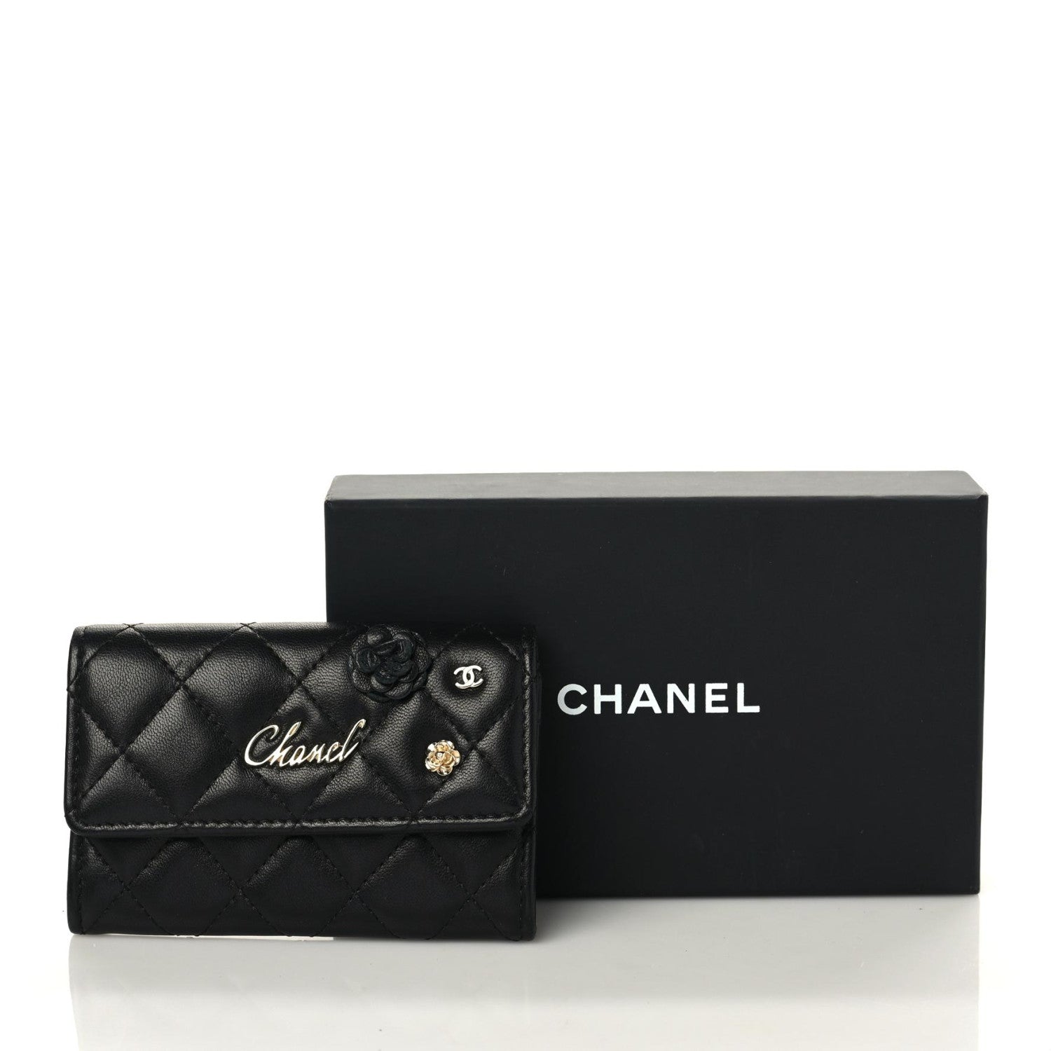 Chanel Lambskin Quilted Camellia Flap Card Holder Black 5 of 9