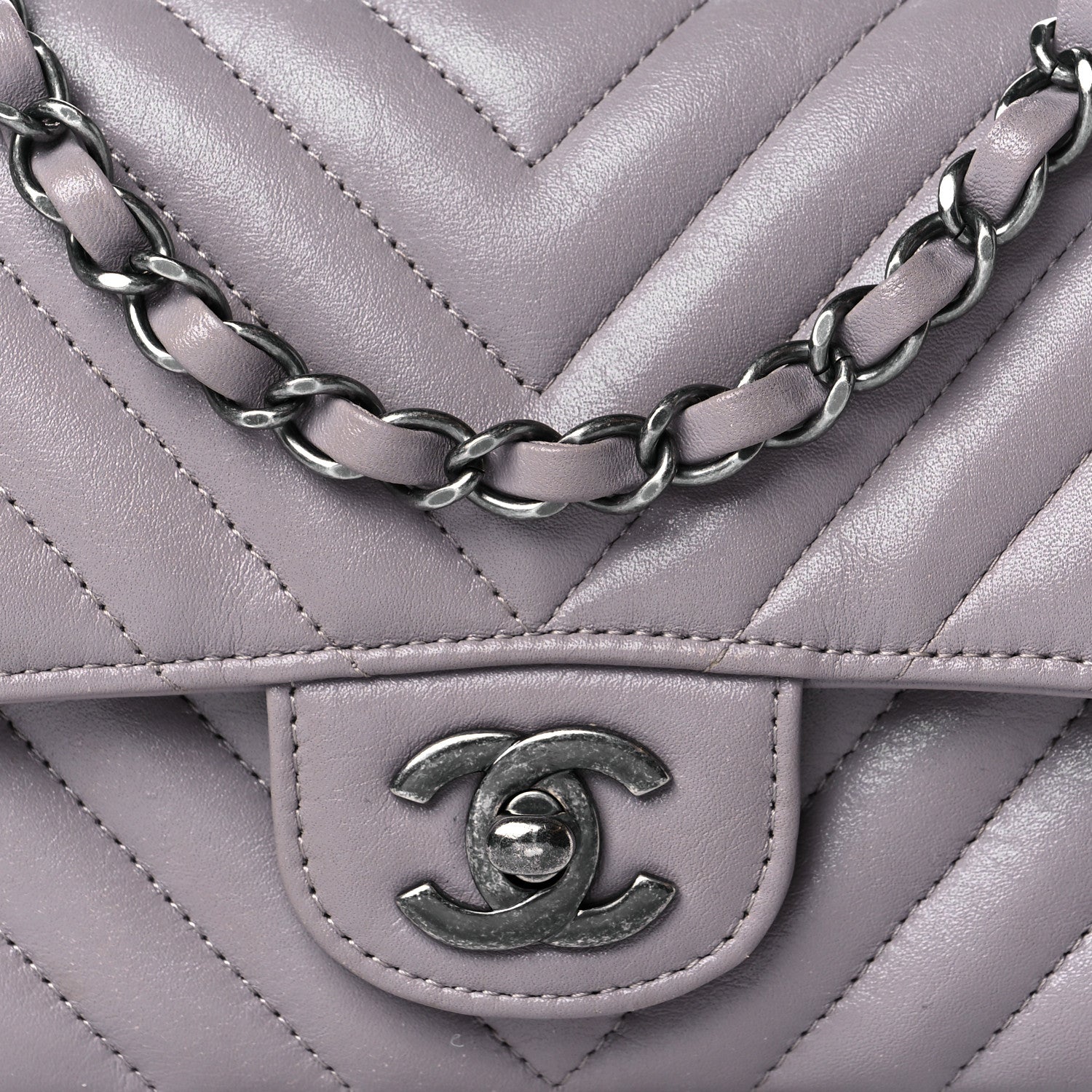 Chanel Iridescent Calfskin Chevron Quilted Mini Rectangular Flap Grey 8 of 12