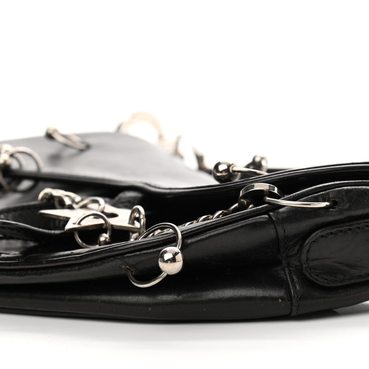 Calfskin Hardcore Pierced Saddle Bag Black