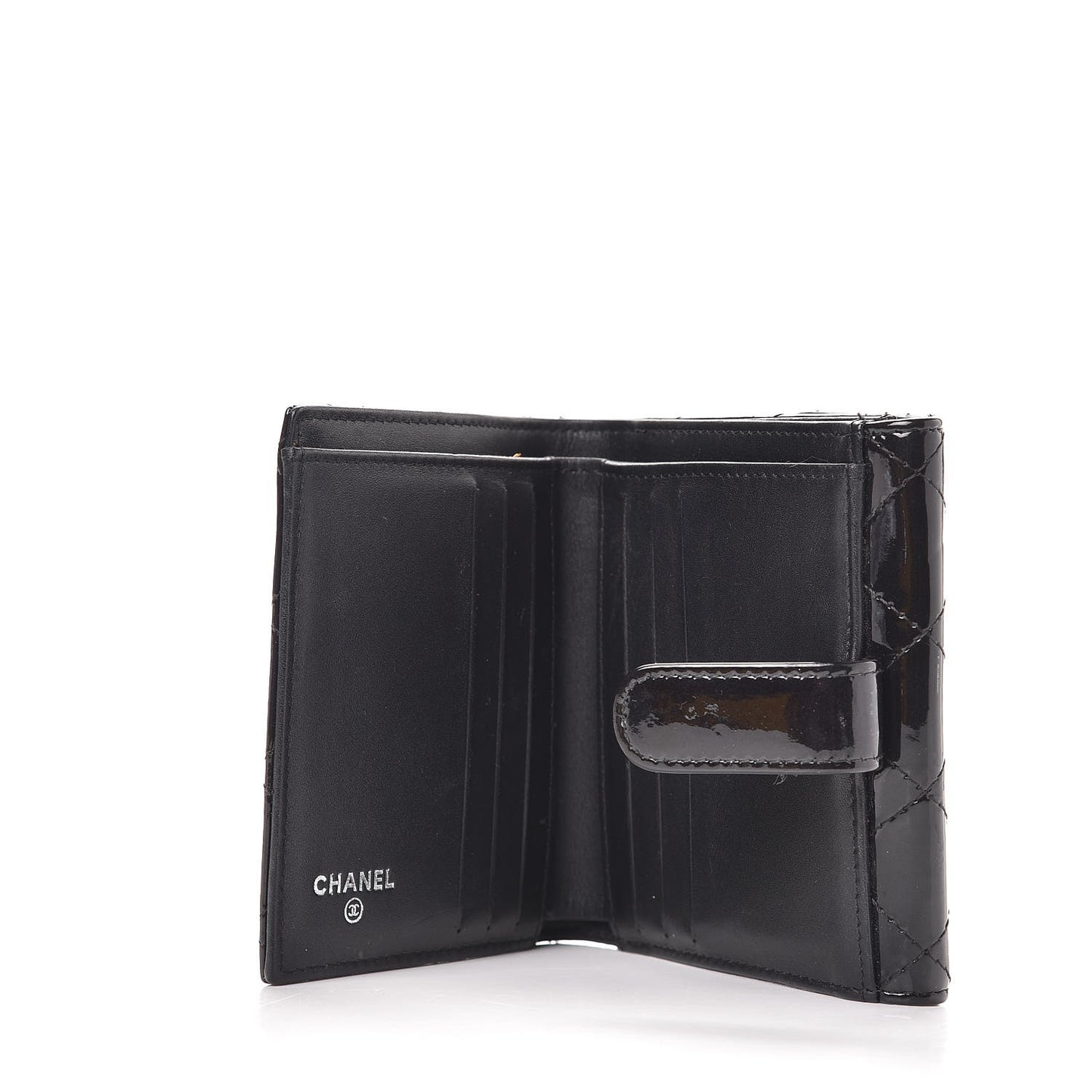 Patent Quilted Brilliant Compact Wallet Black