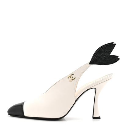 Chanel Lambskin Slingback Pumps 40 White Black 1 of 10