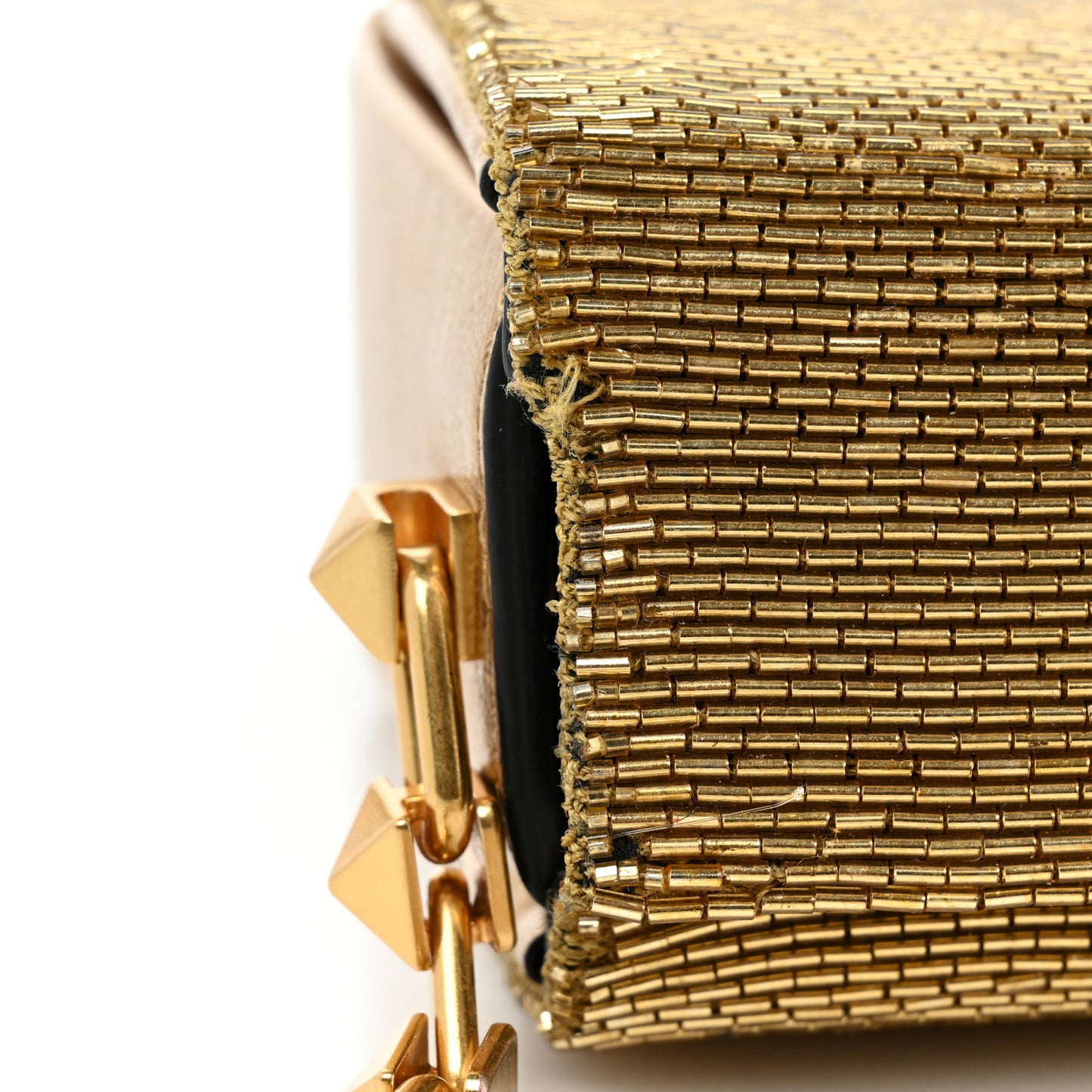 Metallic Calfskin Beaded Rockstud Evening Clutch Antique Bronze