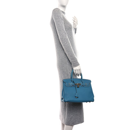 Hermes Taurillon Clemence Birkin 30 Blue Jean 2 of 11