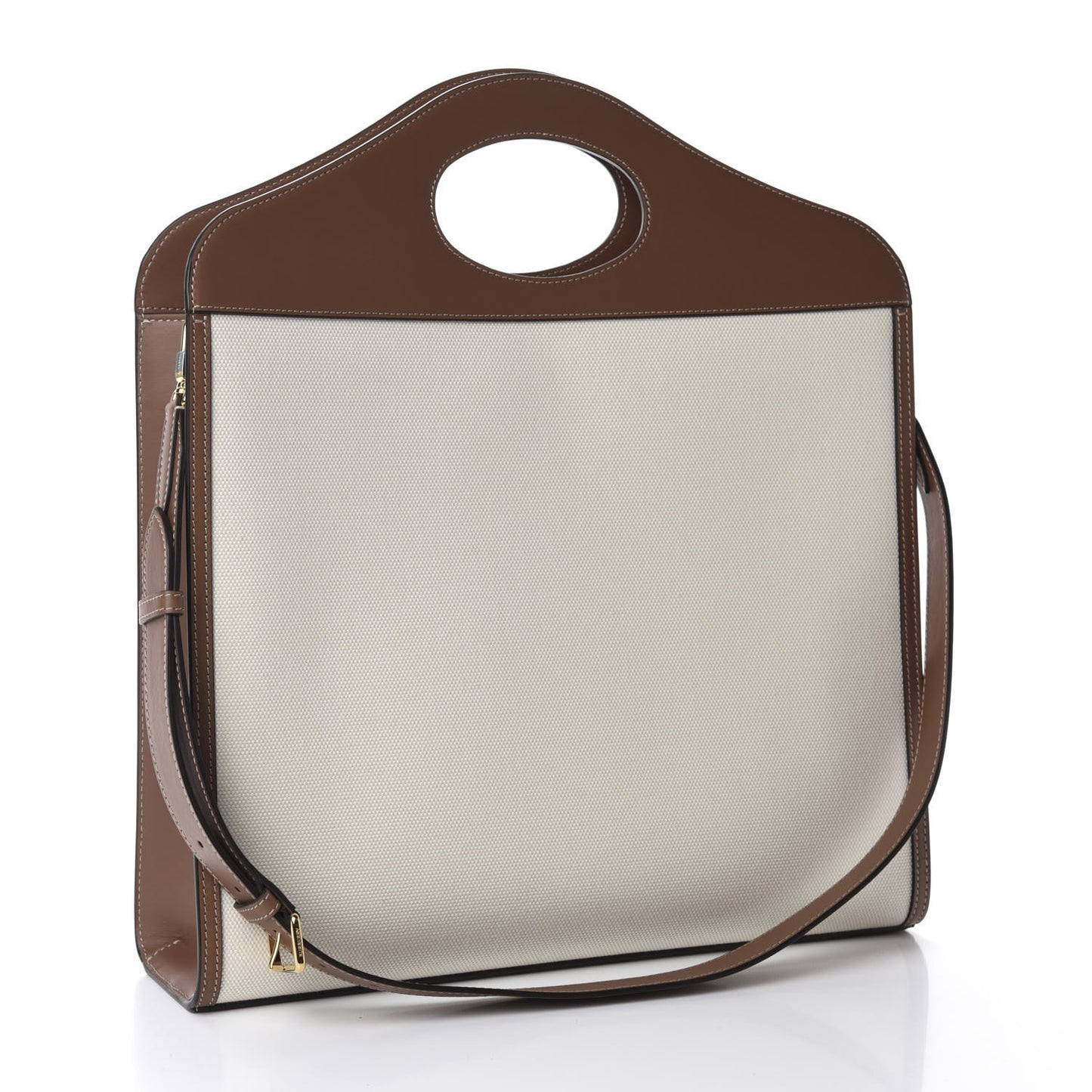 Canvas Smooth Calfskin Two Tone Medium Pocket Bag Natural Malt Brown