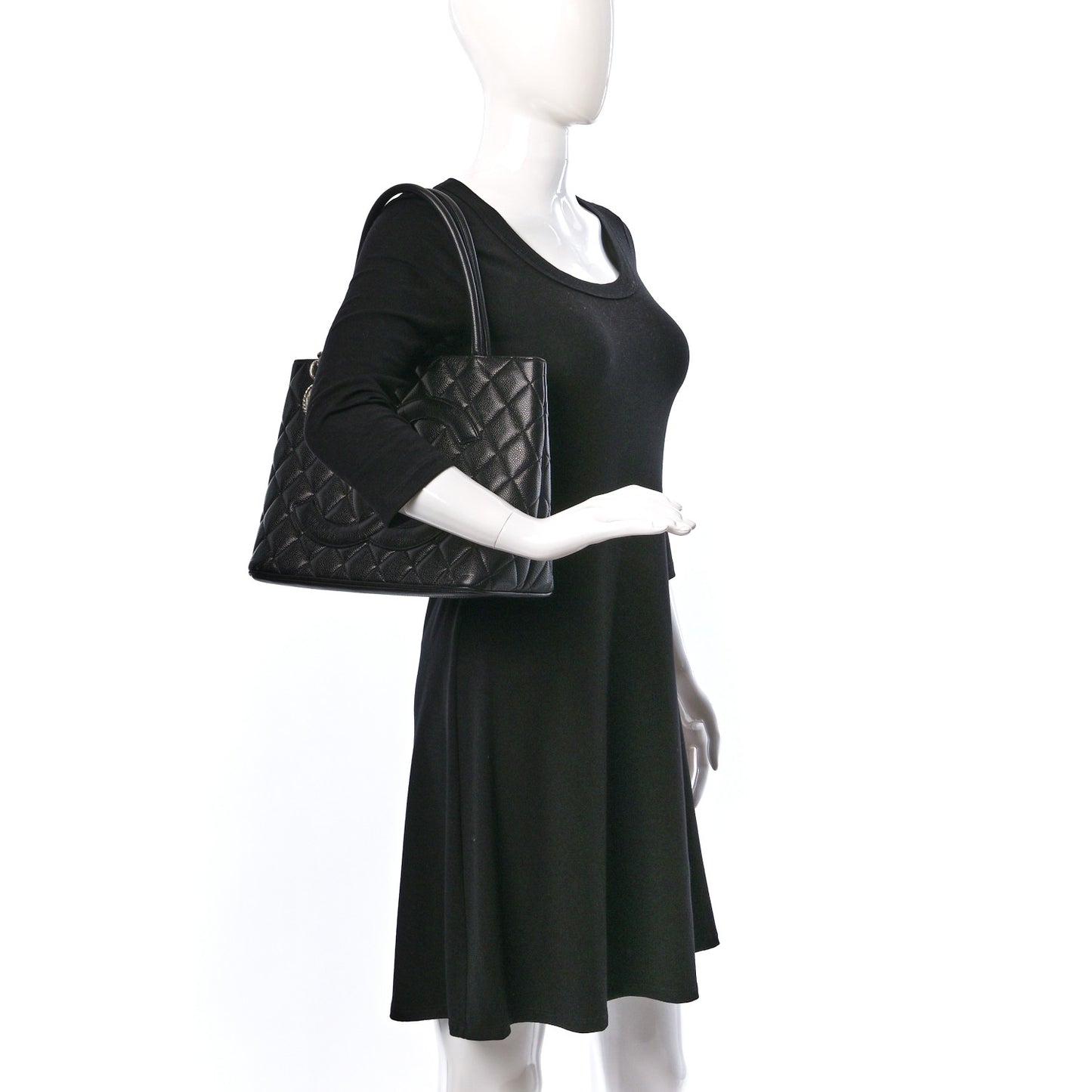 Caviar Quilted Medallion Tote Black