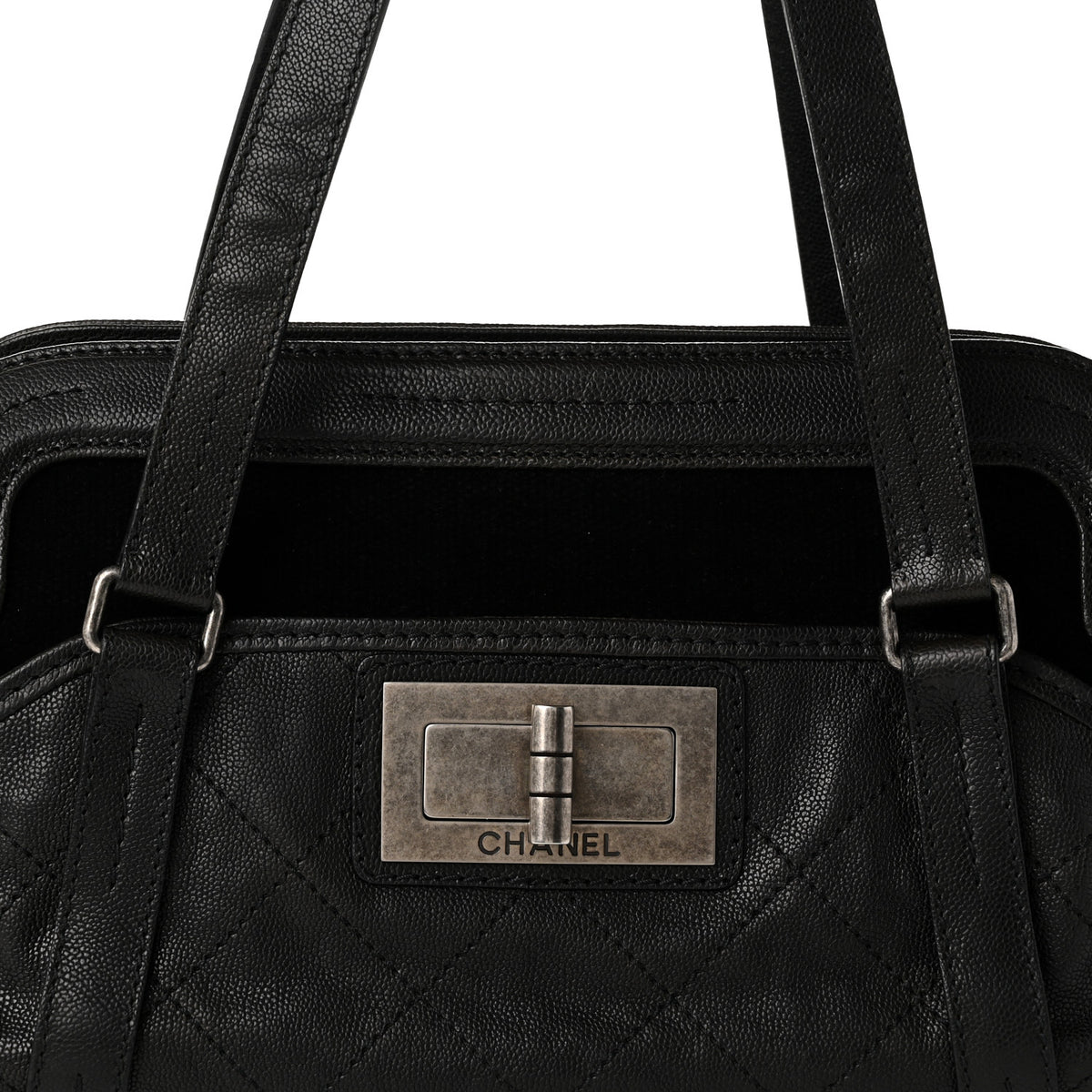Chanel Calfskin Terrycloth Quilted Large Reissue Bowling Bag Tote Black 8 of 10