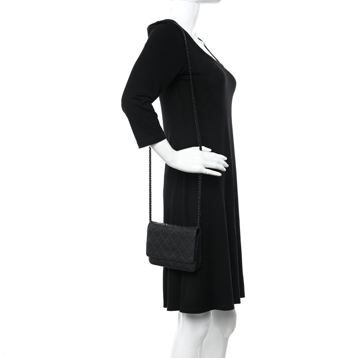 Crumpled Calfskin Quilted Wallet On Chain WOC So Black