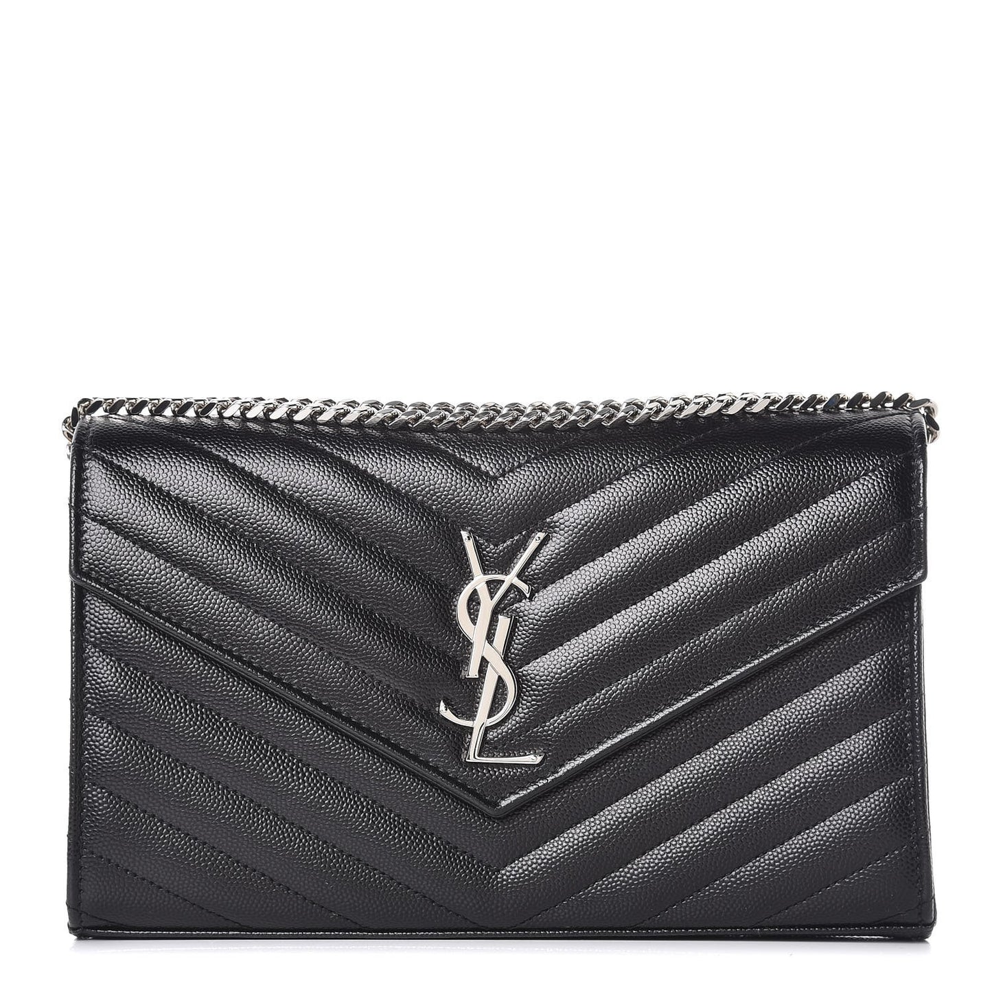 Grain De Poudre Matelasse Chevron Monogram Chain Wallet Black
