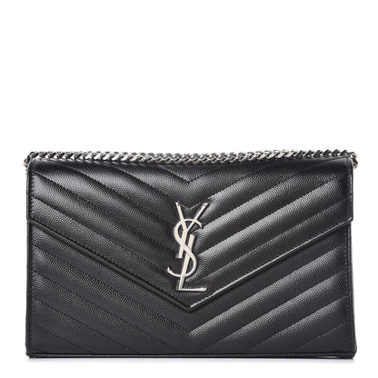 Saint Laurent Grain De Poudre Matelasse Chevron Monogram Chain Wallet Black 1 of 8