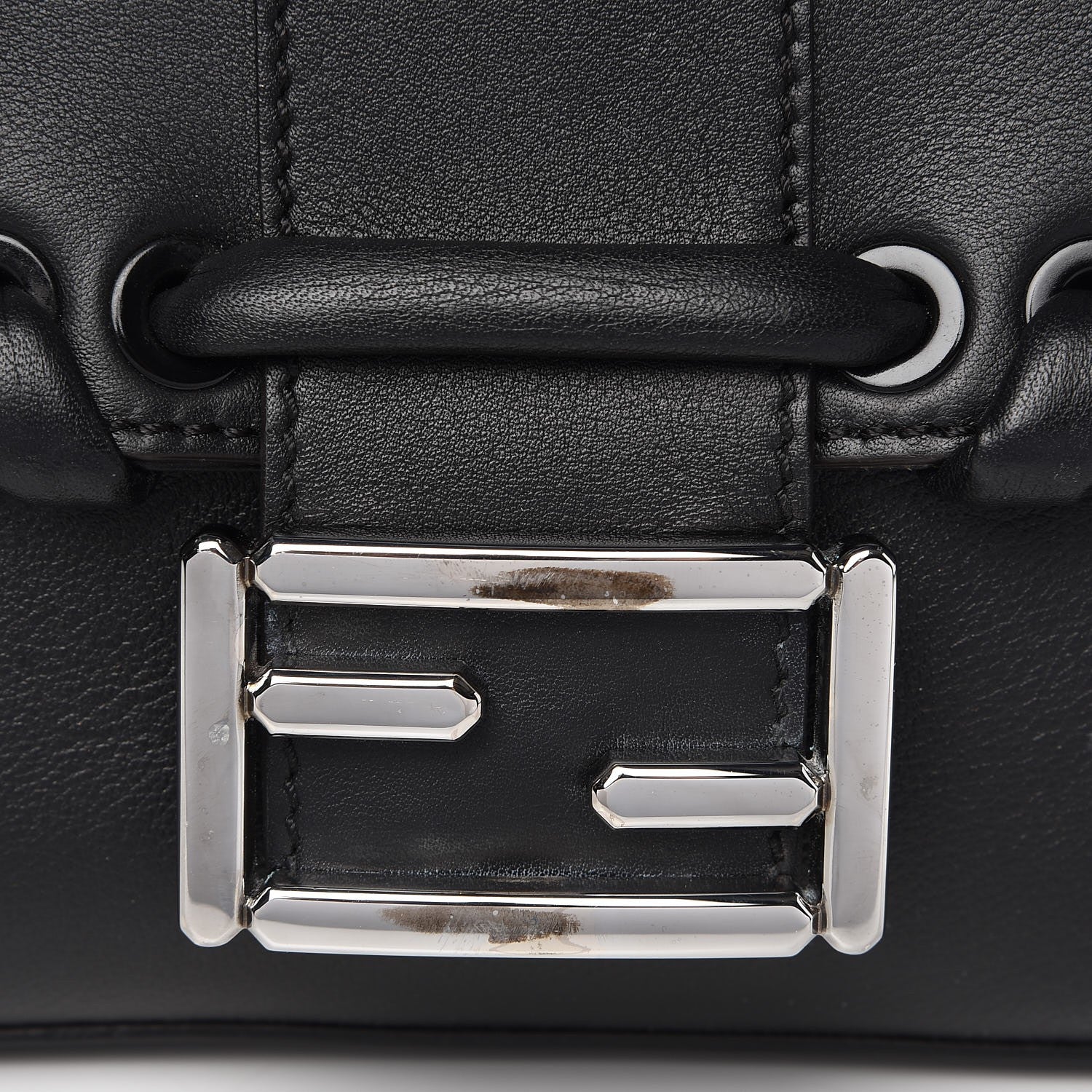 Fendi Vitello Dolce Lace Up Baguette Black 9 of 20