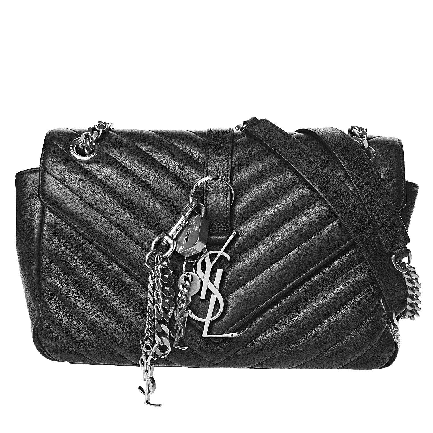 Saint Laurent Sheepskin Matelasse Medium Monogram College Punk Chain Satchel Black 1 of 10
