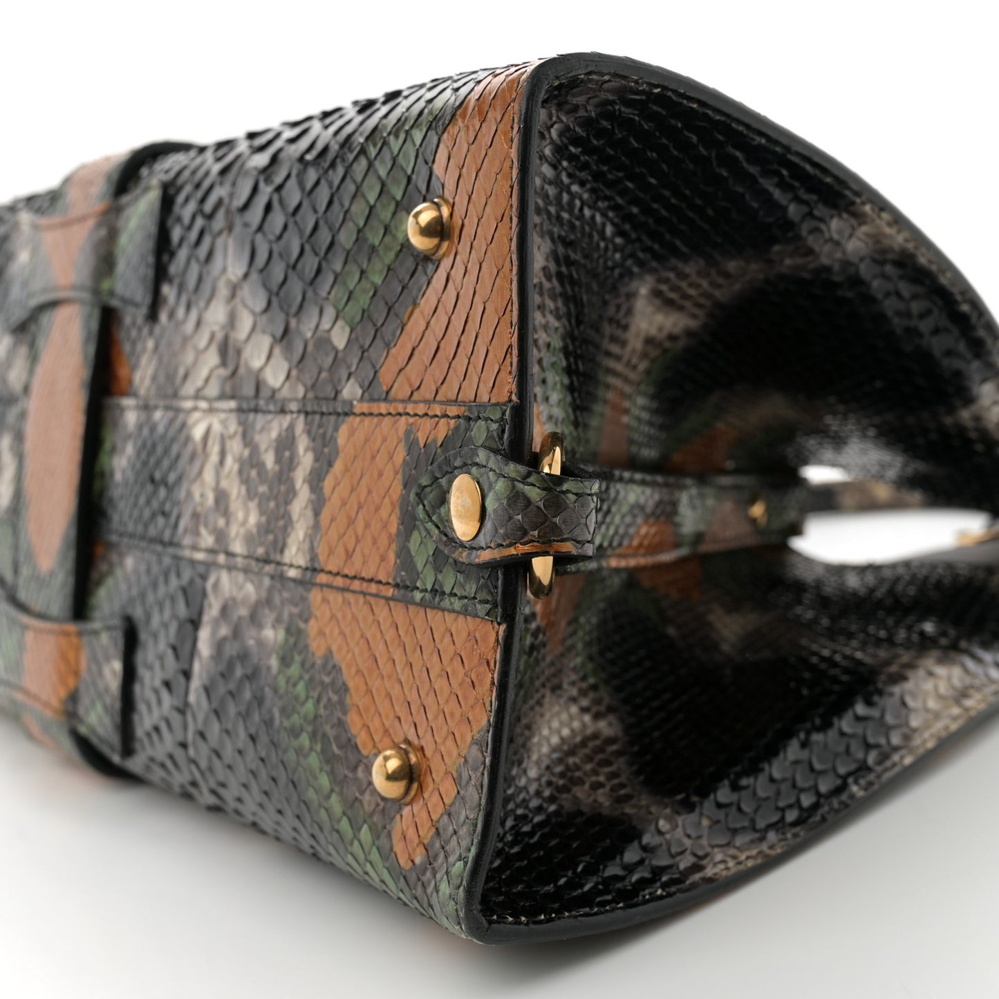 Snakeskin Stirrup Medium Top Handle Bag Multicolor