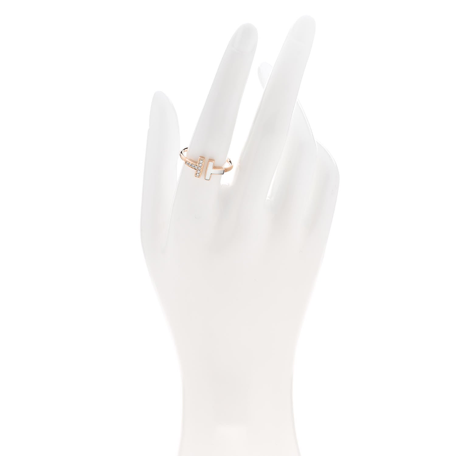 Tiffany 18K Rose Gold Diamond Mother of Pearl T Wire Ring 57 8 2 of 6