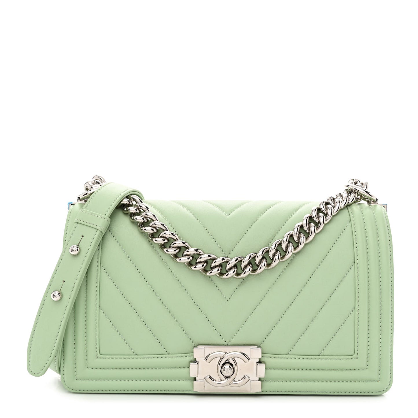 Calfskin Chevron Quilted Medium Boy Flap Green