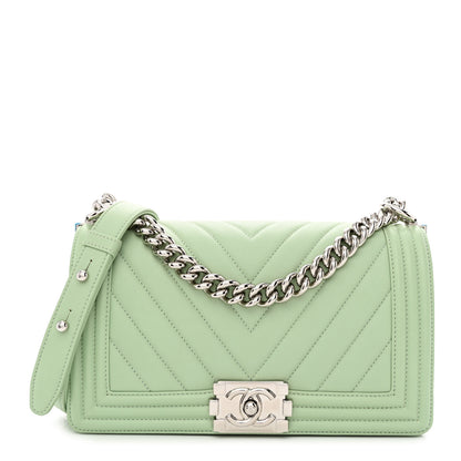 Chanel Calfskin Chevron Quilted Medium Boy Flap Green 1 of 9