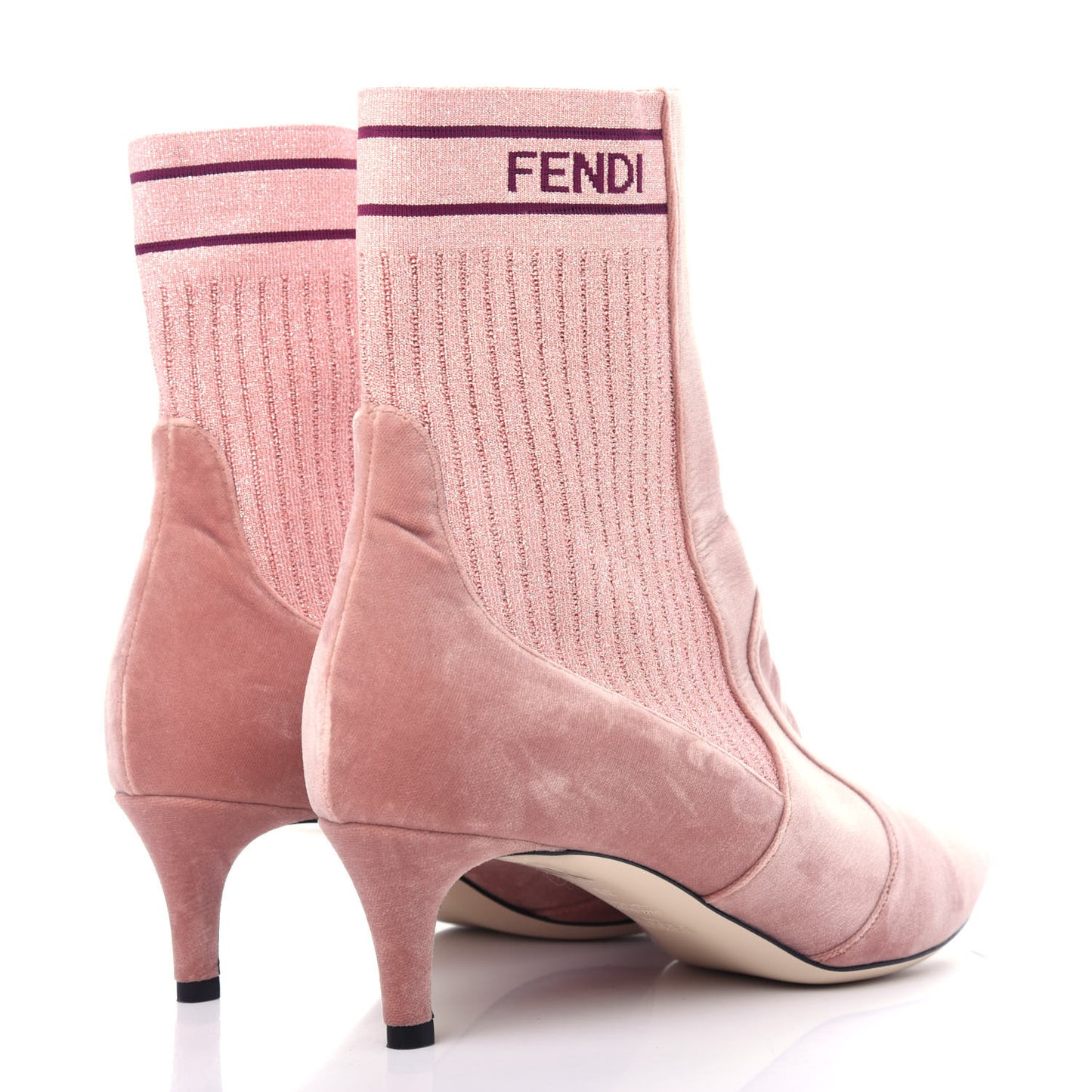 Velvet Lurex Rockoko Low Heel Sock Boots 38 Peonia Rosa Burdeos