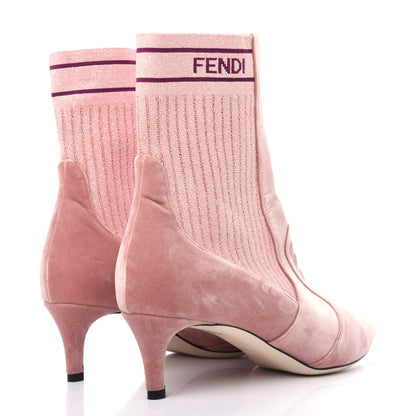Fendi Velvet Lurex Rockoko Low Heel Sock Boots 38 Peonia Rosa Burdeos 4 of 9