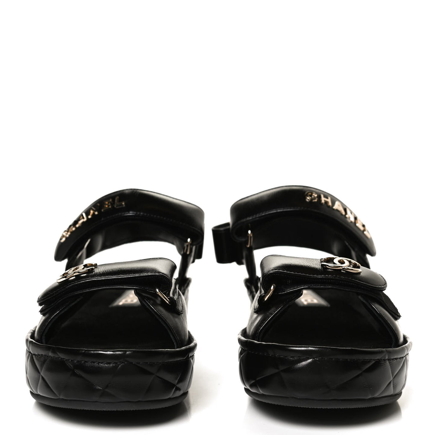 Shiny Calfskin Logo Platform Sandals 38 Black