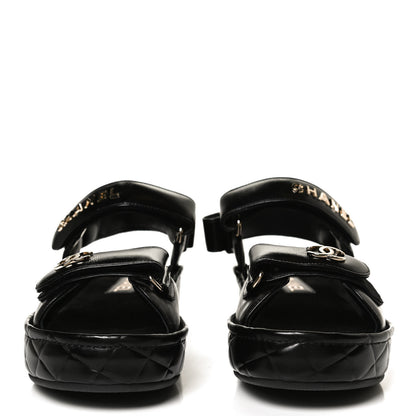 Chanel Shiny Calfskin Logo Platform Sandals 38 Black 2 of 13