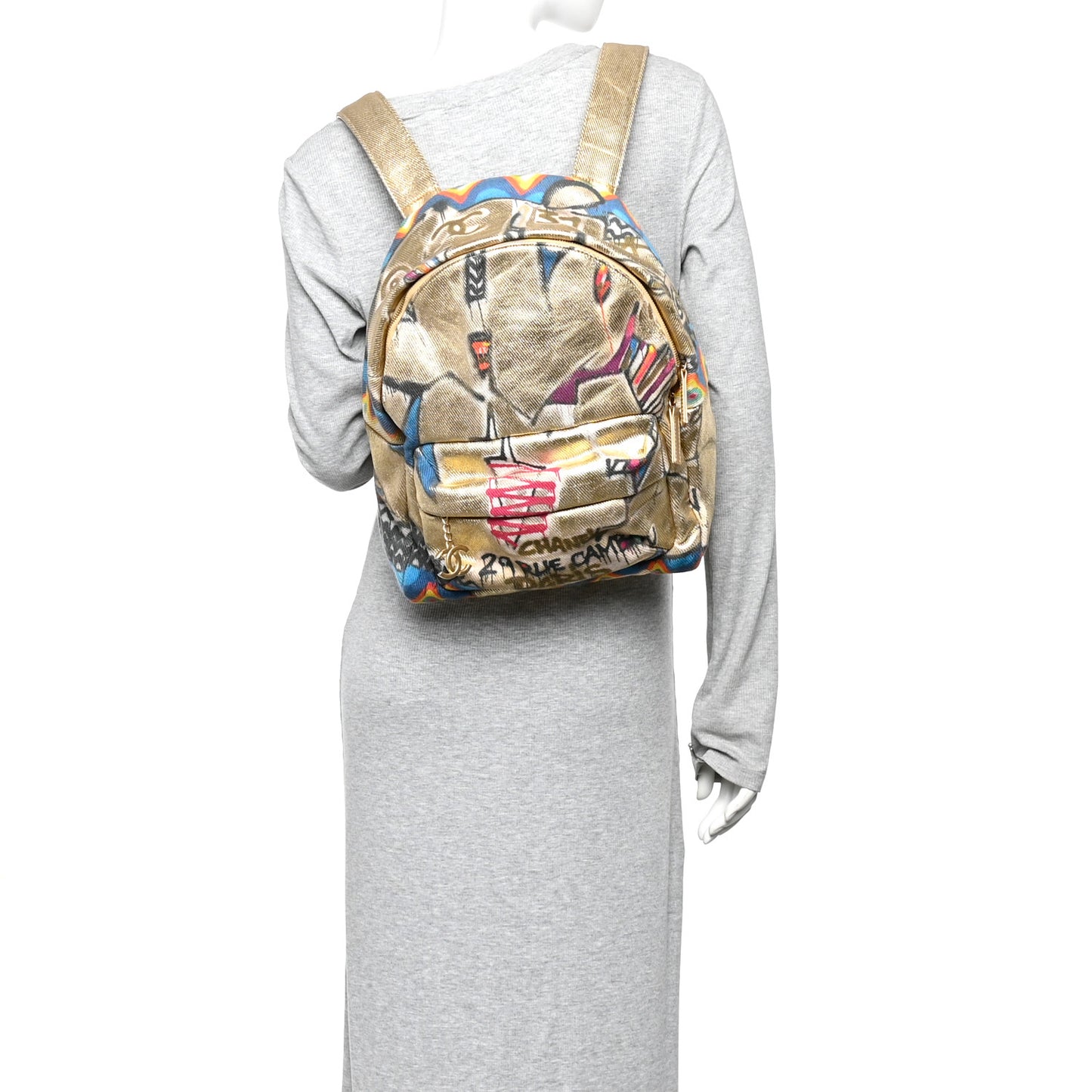 Graffiti Printed Canvas Street Spirit Backpack Multicolor