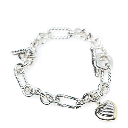 David Yurman Sterling Silver 18K Yellow Gold Cable Heart Charm Bracelet 1 of 3
