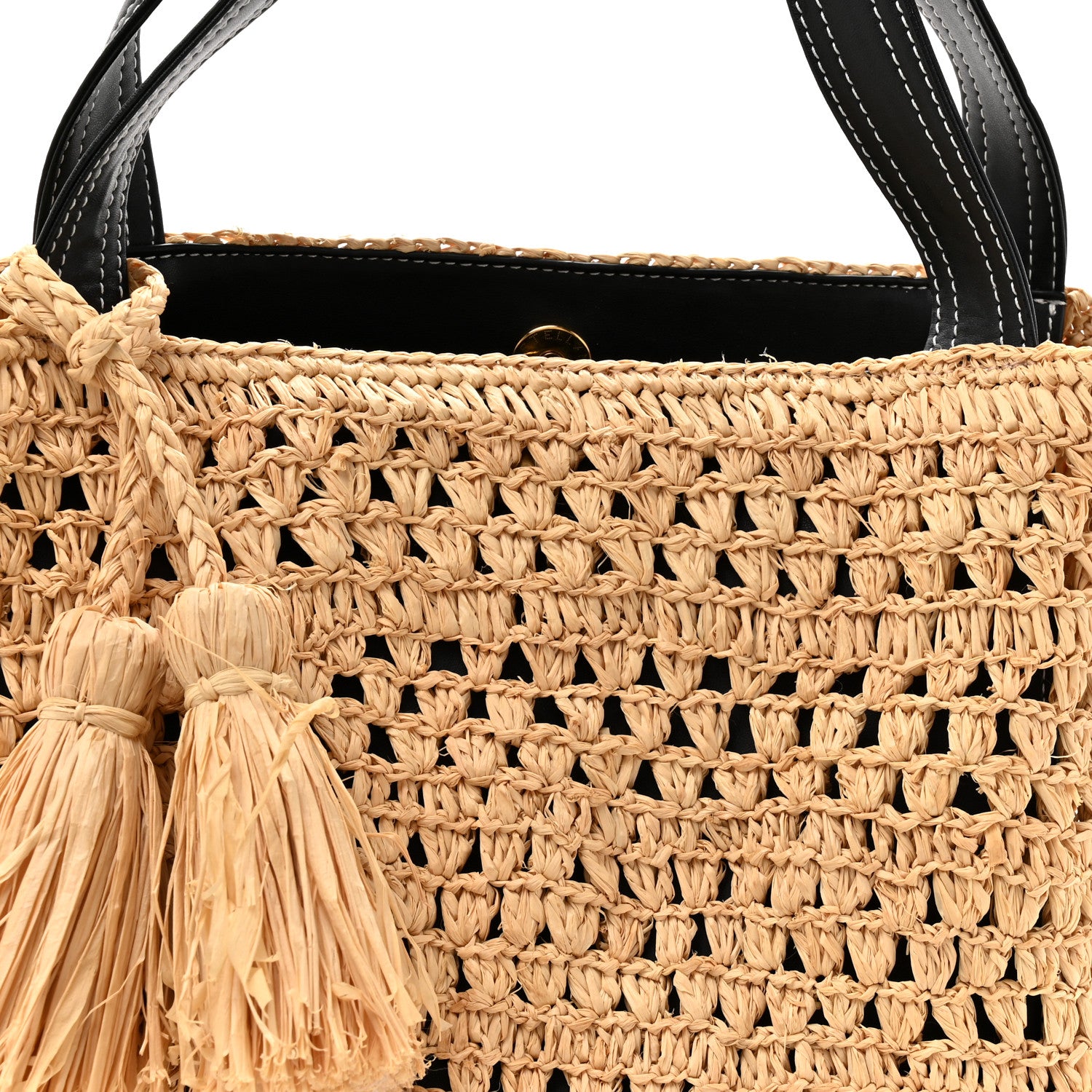 Stella McCartney Raffia Eco Alter Nappa East West Tote Natural Black 7 of 9