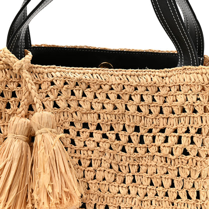 Stella McCartney Raffia Eco Alter Nappa East West Tote Natural Black 7 of 9