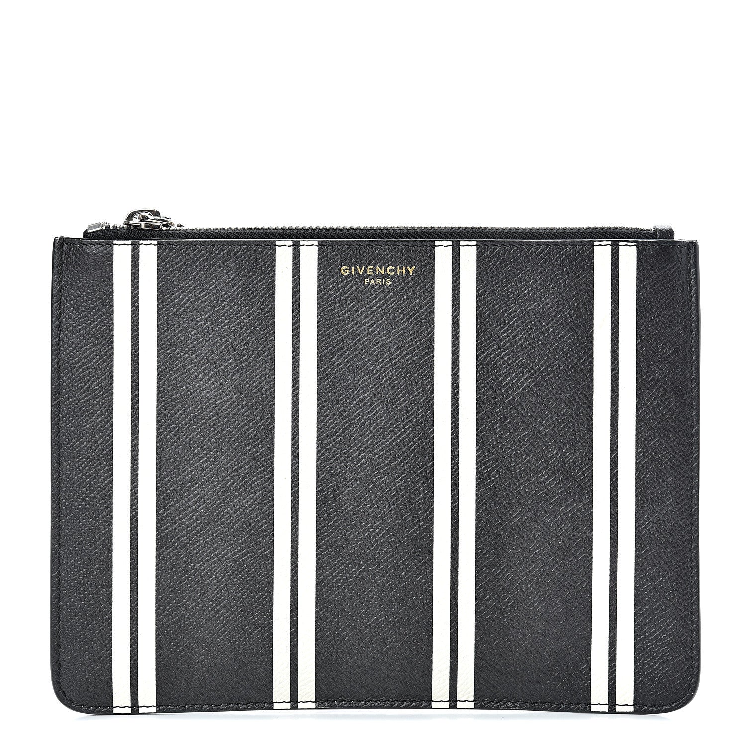 Givenchy Calfskin Striped Large Zip Pouch White Black 1 of 6