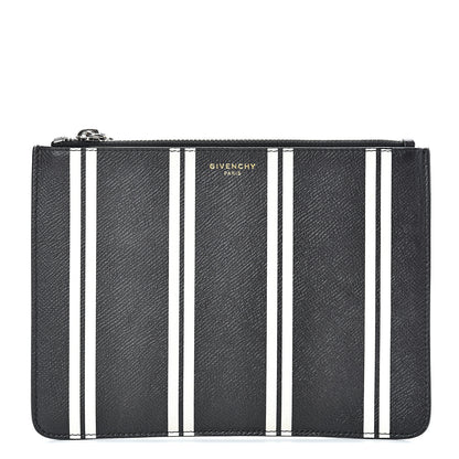Givenchy Calfskin Striped Large Zip Pouch White Black 1 of 6