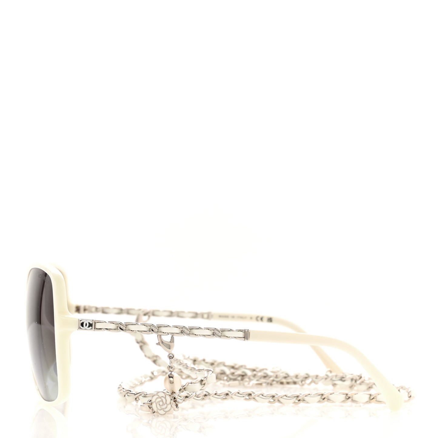 Acetate Metal Lambskin Square Chain Sunglasses 5210-Q-A White