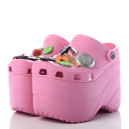 Balenciaga X CROCS Rubber Textured Womens Platform Sandals 36 Rose Bonbon 3 of 8