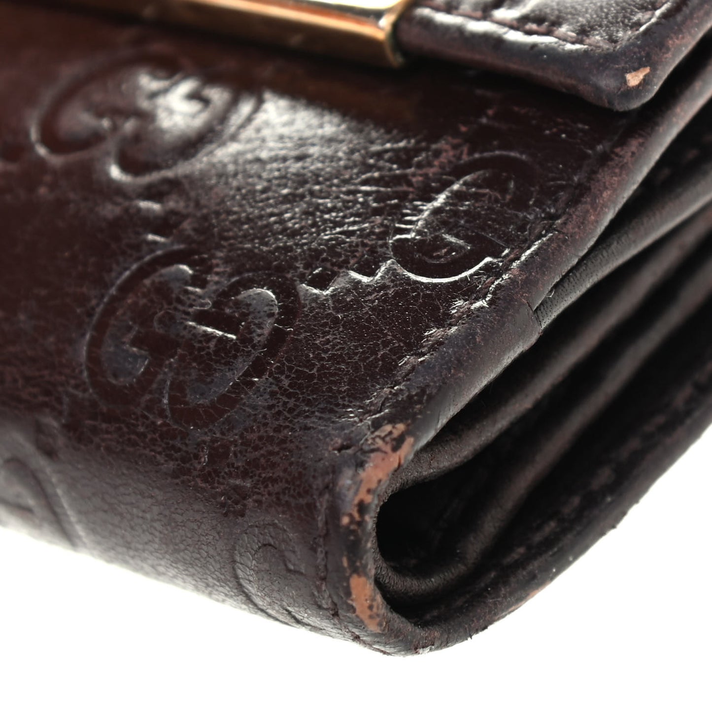 Guccissima Metal Bar French Flap Wallet Dark Chocolate