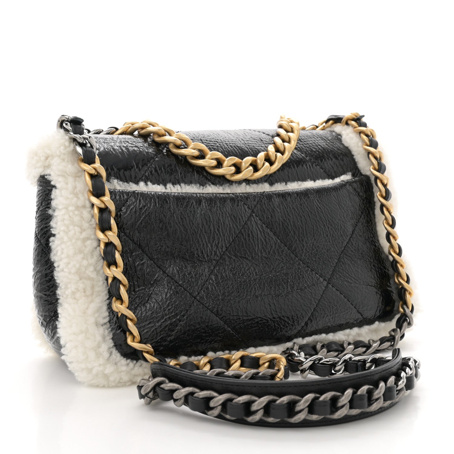 Chanel Crumpled Calfskin Shearling Sheepskin Quilted Medium Chanel 19 Flap Black 3 of 10