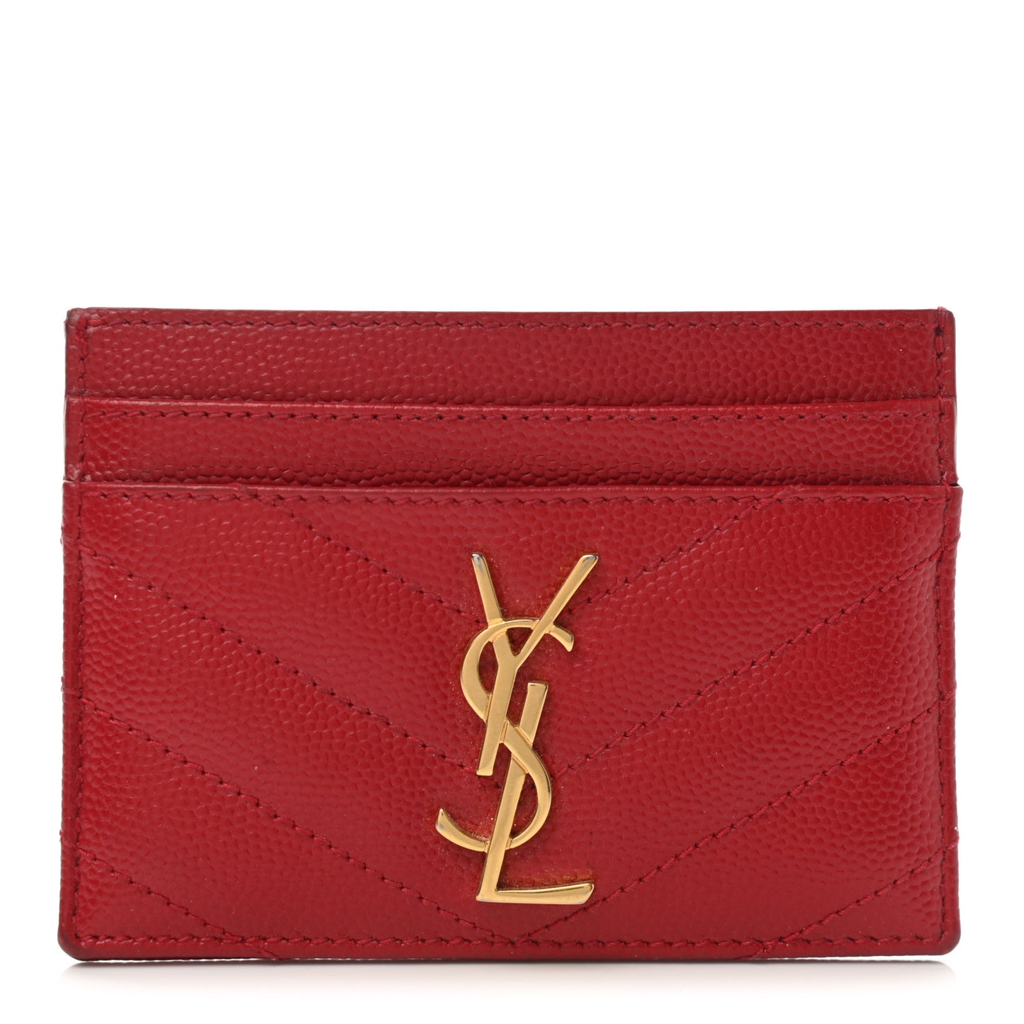Grain De Poudre Matelasse Chevron Monogram Credit Card Case New Red