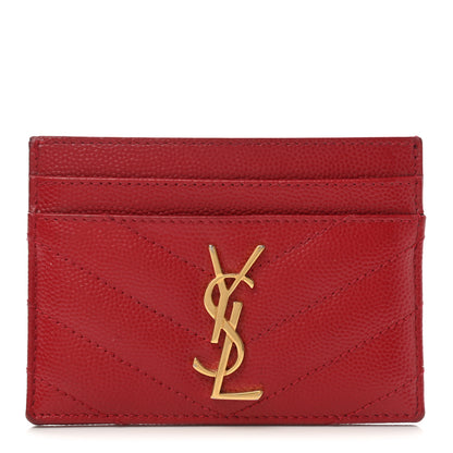 Saint Laurent Grain De Poudre Matelasse Chevron Monogram Credit Card Case New Red 1 of 7