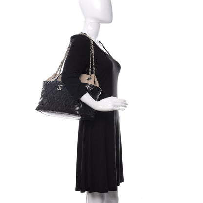 Chanel Glazed Calfskin Lambskin Portobello Tote Black Beige 2 of 15