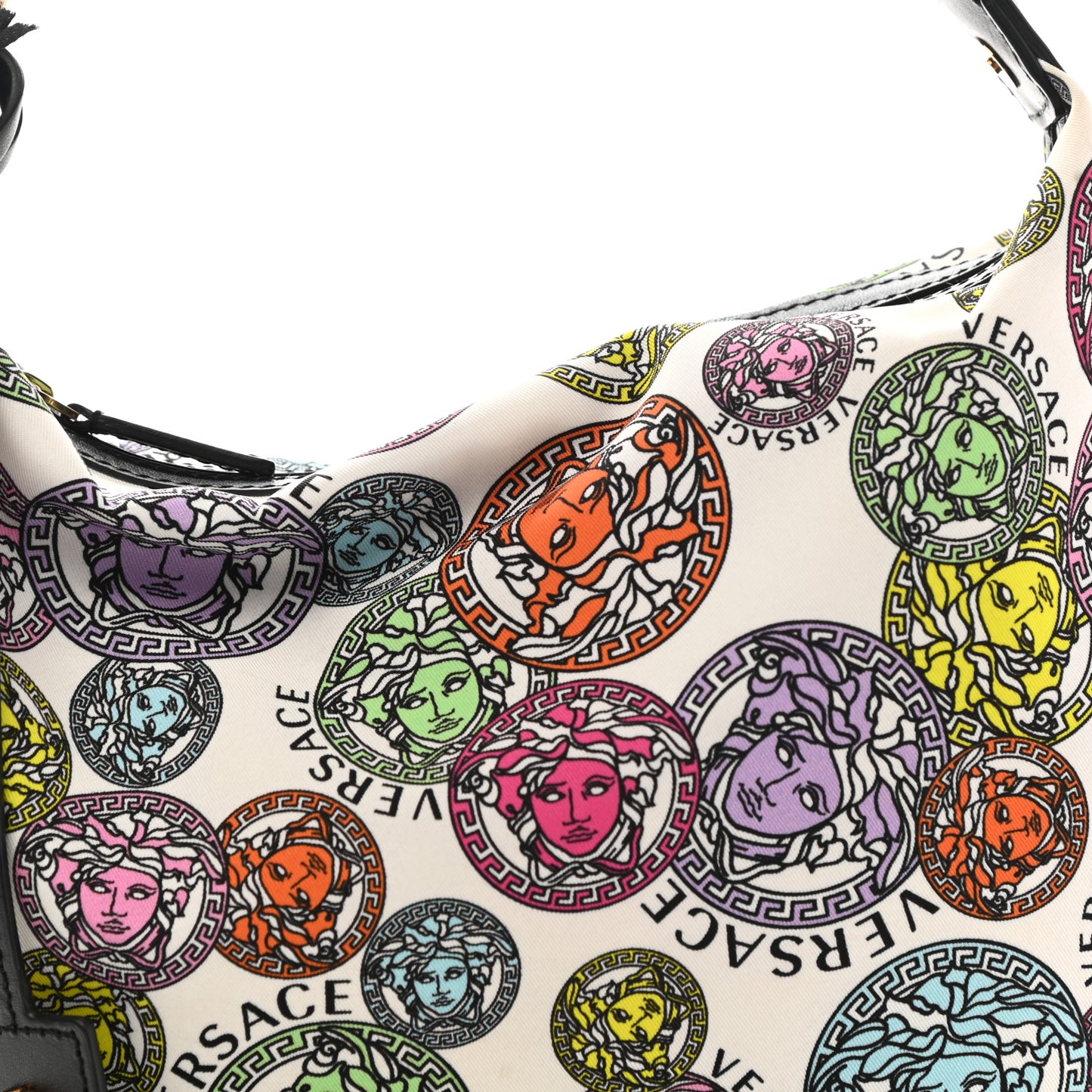 Nylon Calfskin Medusa Amplified Print Hobo Bag White Multicolor