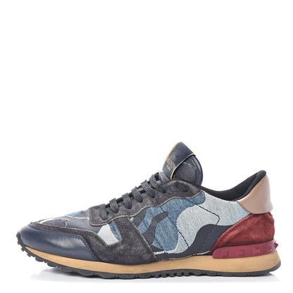 Valentino Garavani Denim Suede Camouflage Mens Rockrunner Sneakers 42 Multicolor 1 of 14