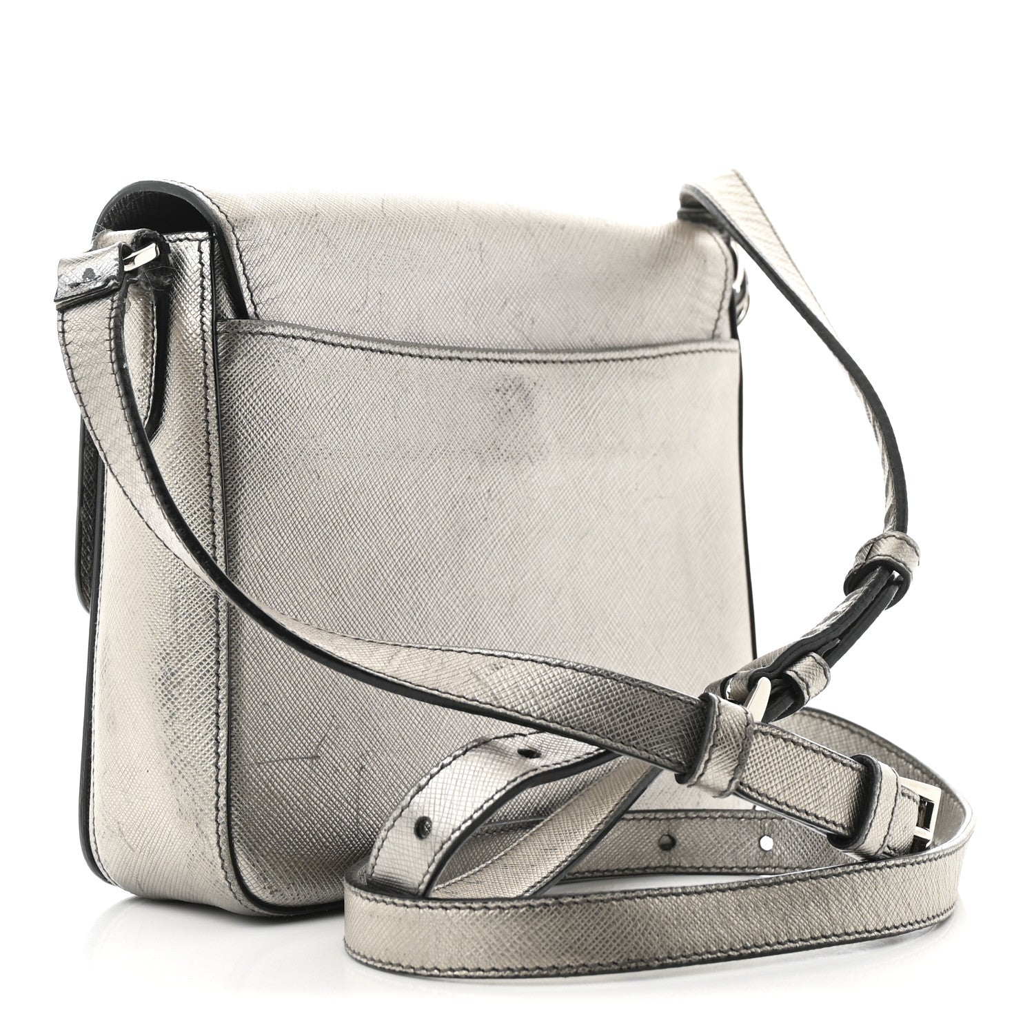 Prada Metallic Saffiano Lux Sound Crossbody Bag Cromo 3 of 12