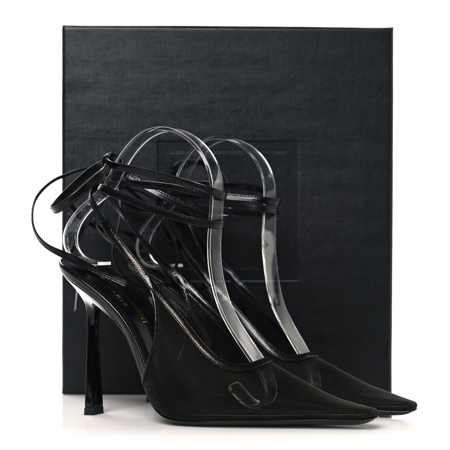 Tulle Mesh Lambskin Oxails 110 Ankle Tie Pumps 36 Black