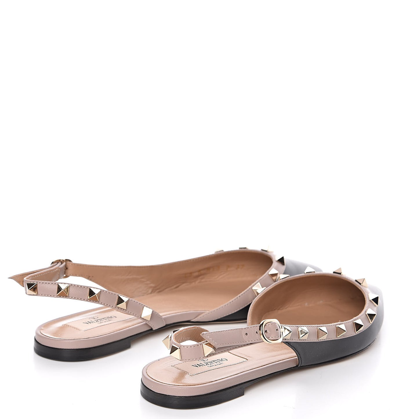 Nappa Rockstud Slingback Flats 37 Black Poudre