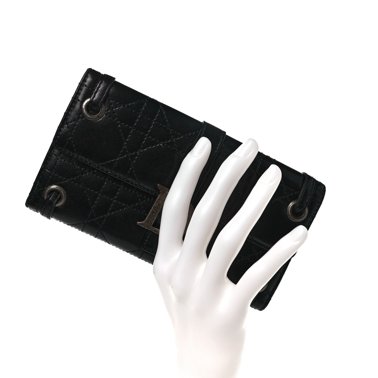 Christian Dior Lambskin Cannage Flap Wallet Black 2 of 9