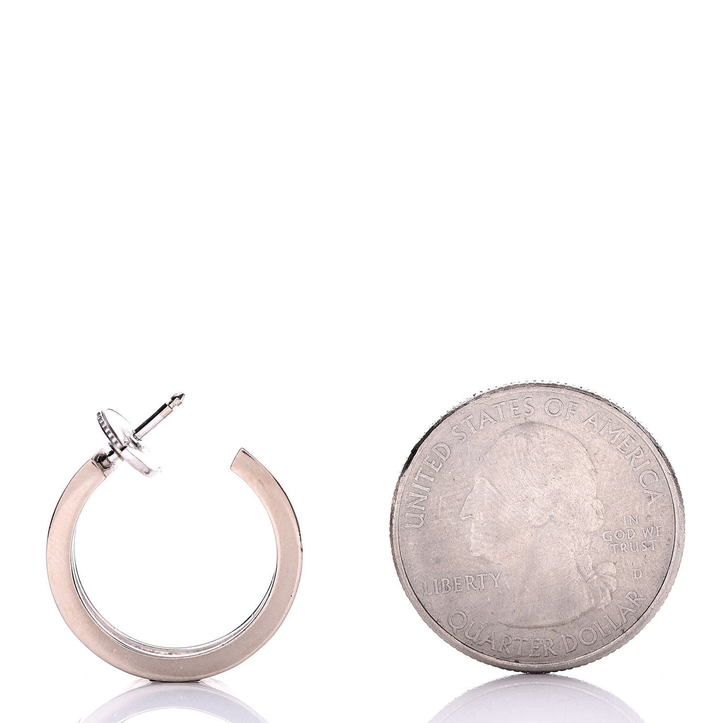18K White Gold 2 Diamond 5.5mm LOVE Hoop Earrings