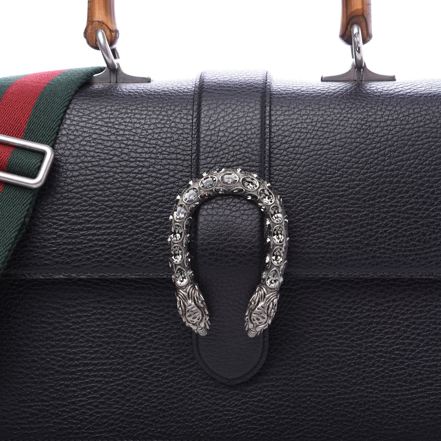 Gucci Dollar Calfskin Crystal Web Medium Dionysus Bamboo Top Handle Bag Black Black Diamond 13 of 13