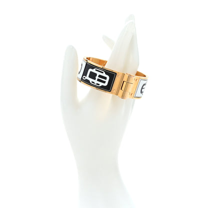 Hermes Enamel Printed Wide Boucleries Modernes Hinged Bracelet L Black 2 of 5