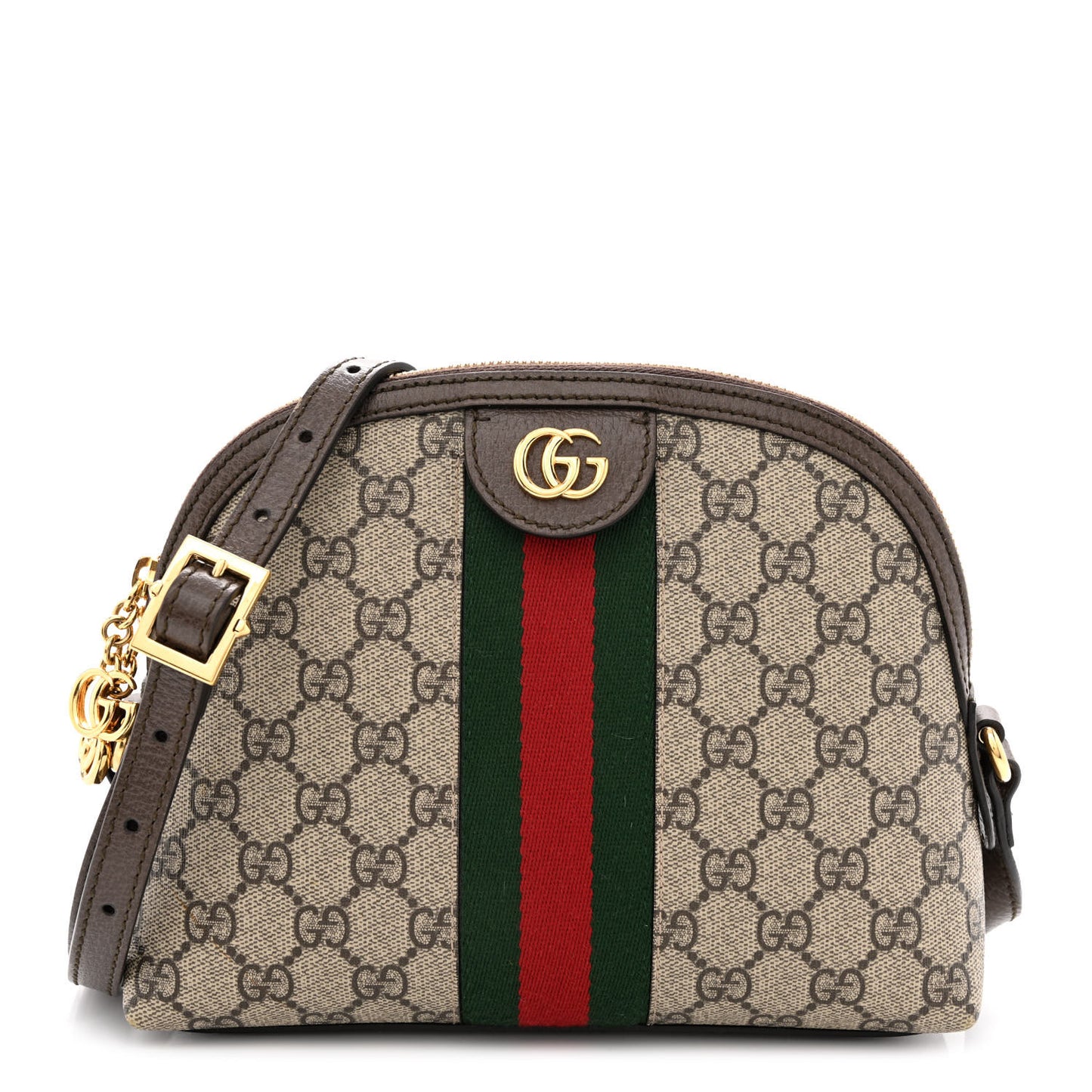 GG Supreme Monogram Textured Dollar Calfskin Web Small Ophidia Dome Shoulder Bag Beige Ebony New Acero