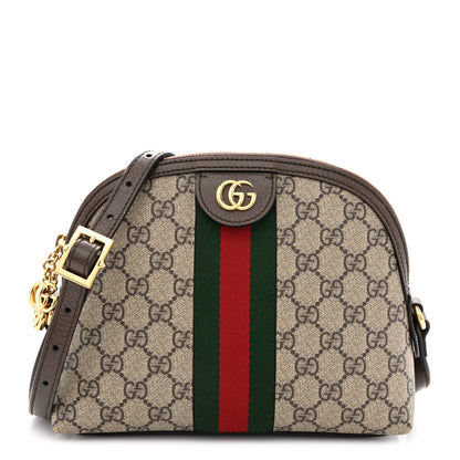Gucci GG Supreme Monogram Textured Dollar Calfskin Web Small Ophidia Dome Shoulder Bag Beige Ebony New Acero 1 of 12