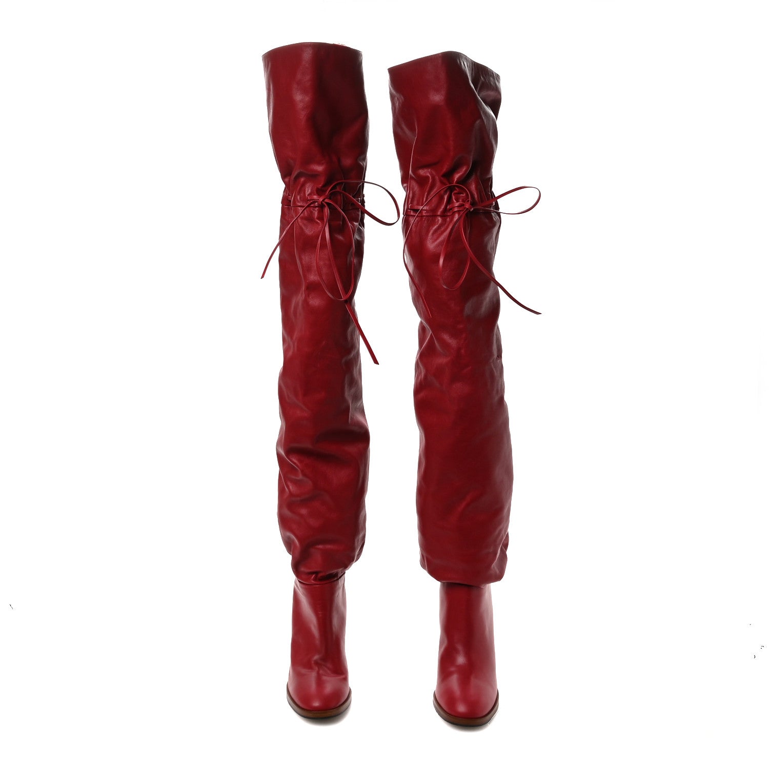 Gucci Deauville Calfskin Cinched Over The Knee High Boots 35.5 Red